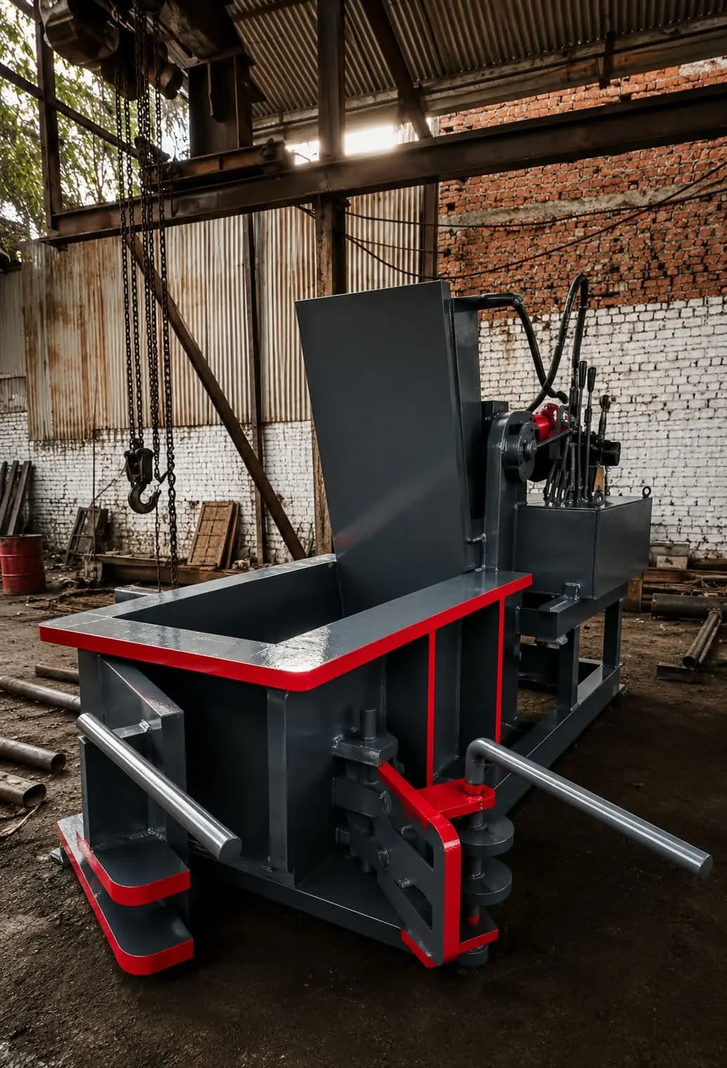 Triple Compression Hydraulic Scrap Baler Machine - Side View